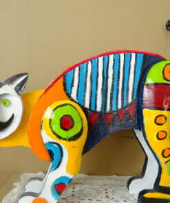 Volkskunst houten beeld kat Popart stijl 57cm