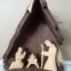 Vintage houten kerststalletje met Heilige Familie 16cm