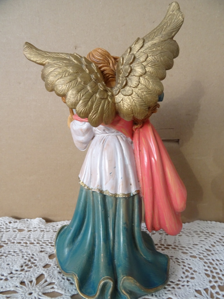 Vintage beeld engel met harp 22cm - Afbeelding 6