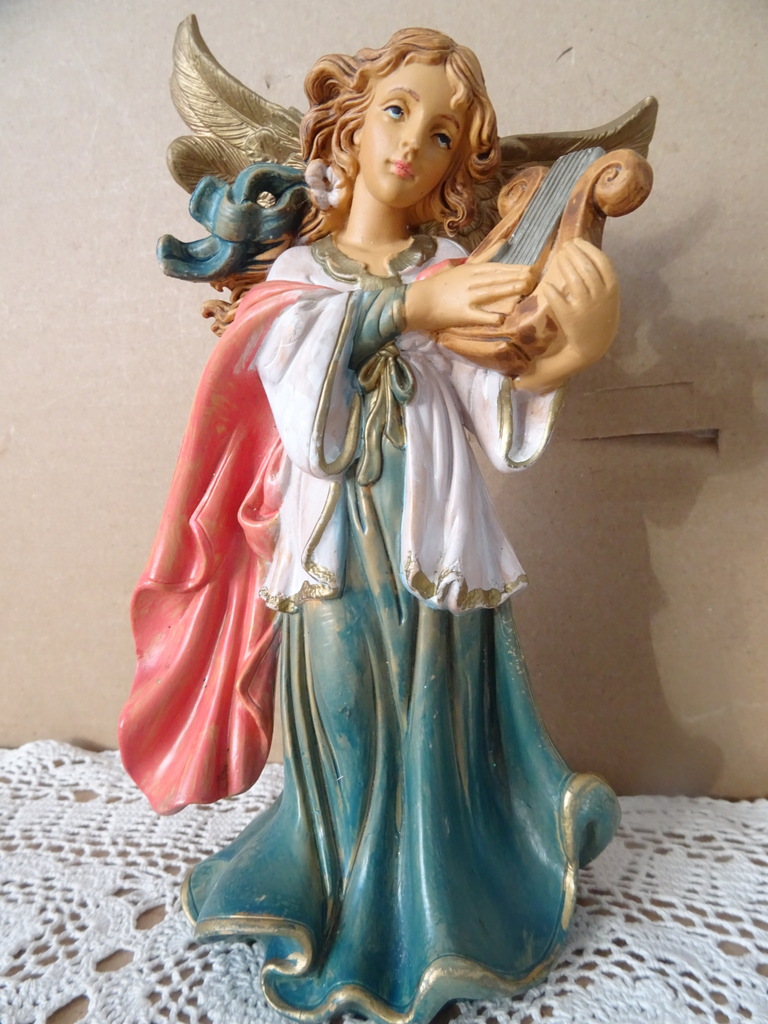 Vintage beeld engel met harp 22cm - Afbeelding 12