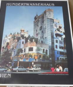 Vintage ingelijste poster Hundertwasserhaus 50x60 poster Hundertwasserhaus
