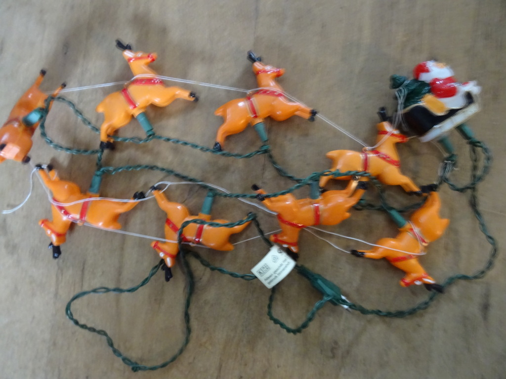 Vintage kerstverlichting Kerstman met rendieren