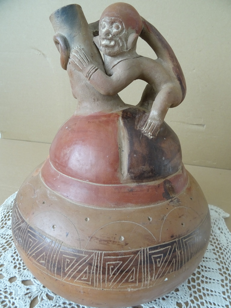 Vintage inheemse aardewerk kan Peru 27cm