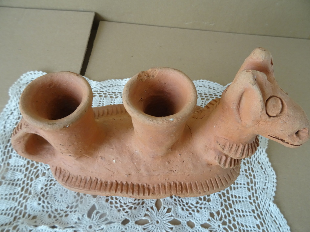Vintage inheemse aardewerk kandelaar Peru 18cm - Afbeelding 3