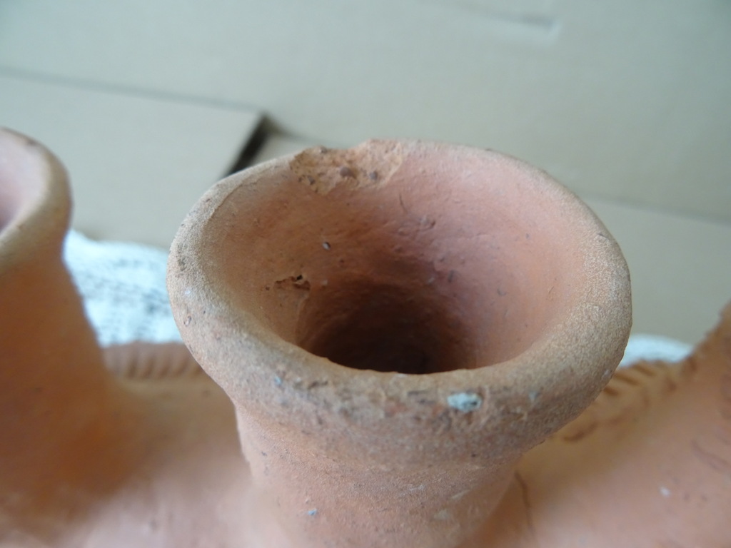 Vintage inheemse aardewerk kandelaar Peru 18cm - Afbeelding 4