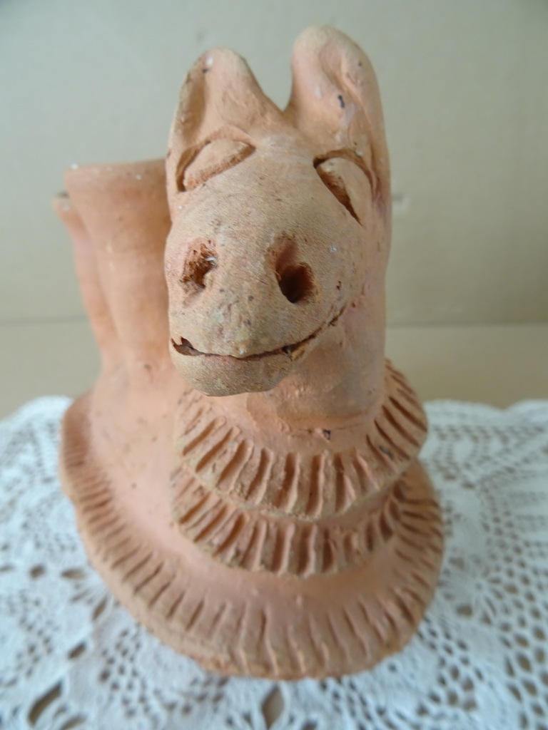 Vintage inheemse aardewerk kandelaar Peru 18cm - Afbeelding 6