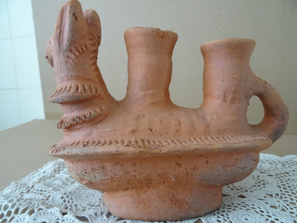 Vintage inheemse aardewerk kandelaar Peru 18cm - Afbeelding 8