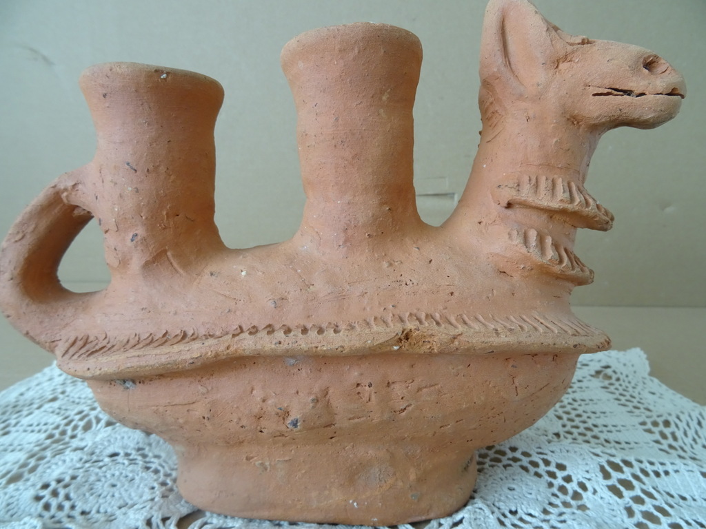 Vintage inheemse aardewerk kandelaar Peru 18cm - Afbeelding 15