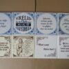 Collectie 8 vintage tegels met spreuk 19 euro per stuk