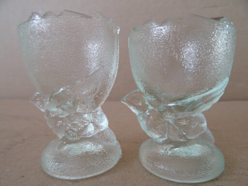 Set vintage glazen eierdopjes kip