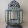 Vintage metalen lantaren glas in lood stijl 51cm