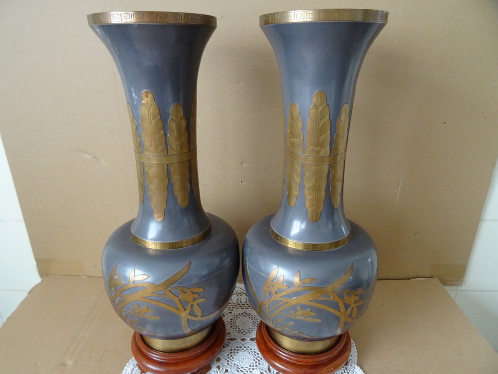 Vintage tinnen siervazen Japan 45cm - Afbeelding 2