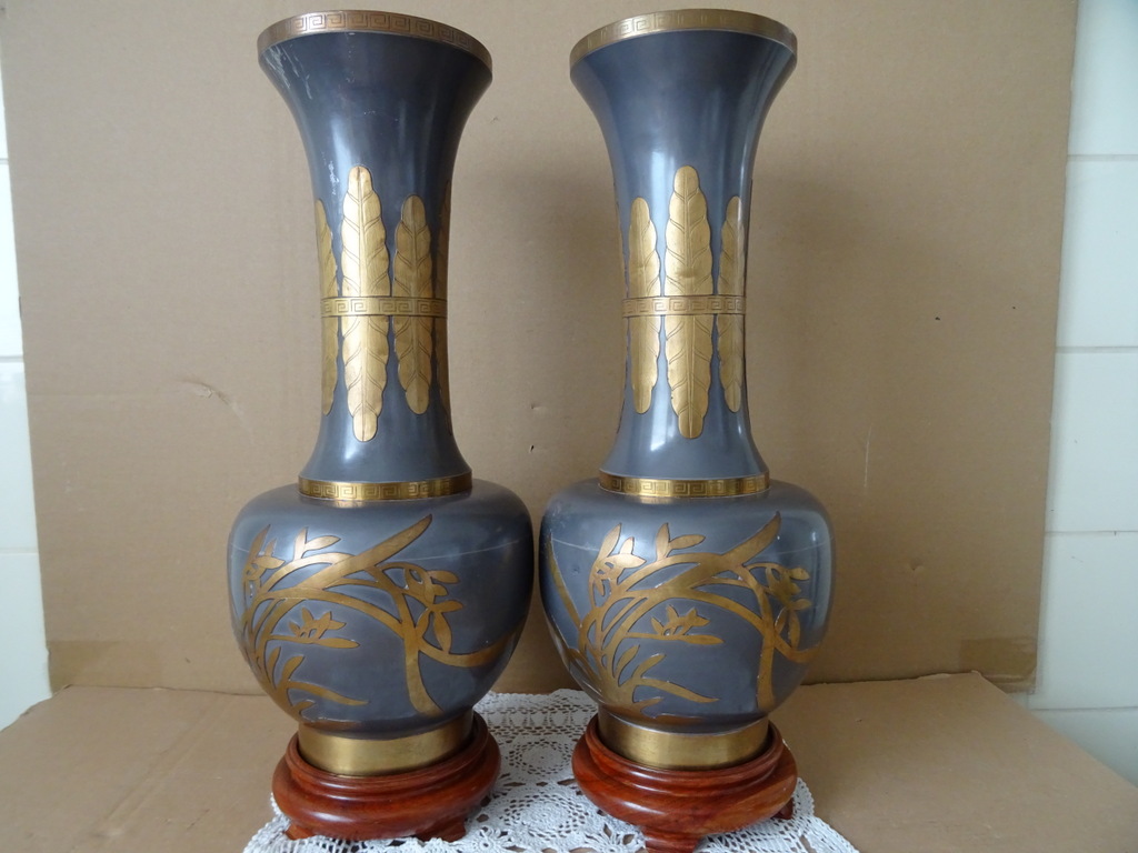 Vintage tinnen siervazen Japan 45cm - Afbeelding 3