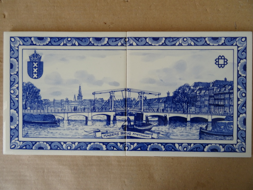 Vintage Delfts blauw tegeltableau Magere Brug Amsterdam