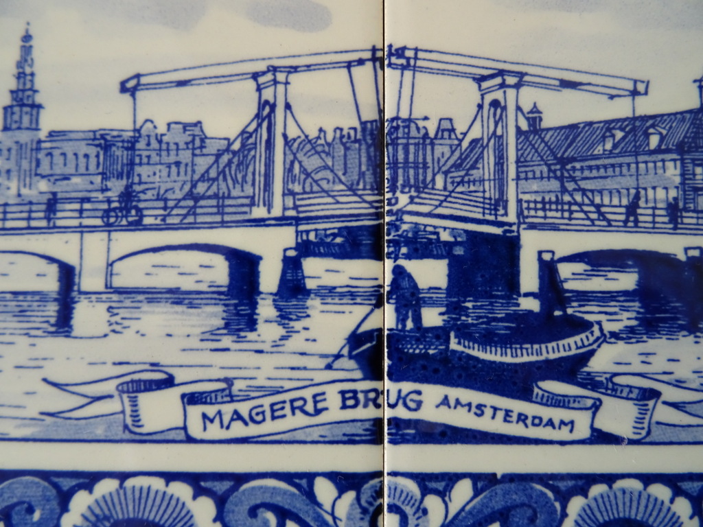 Vintage Delfts blauw tegeltableau Magere Brug Amsterdam - Afbeelding 2