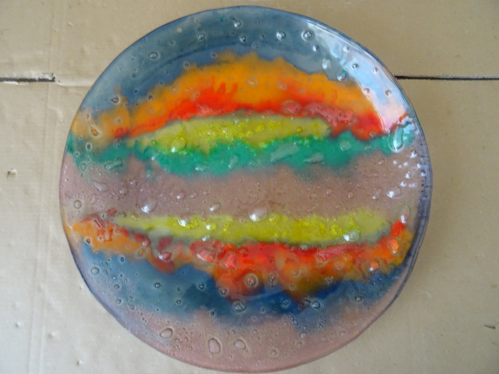 Grote design schaal 39cm rainbow fused glass - Afbeelding 3