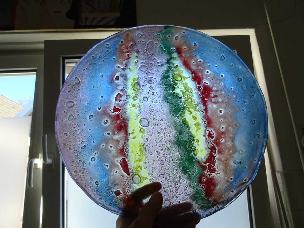 Grote design schaal 39cm rainbow fused glass - Afbeelding 2