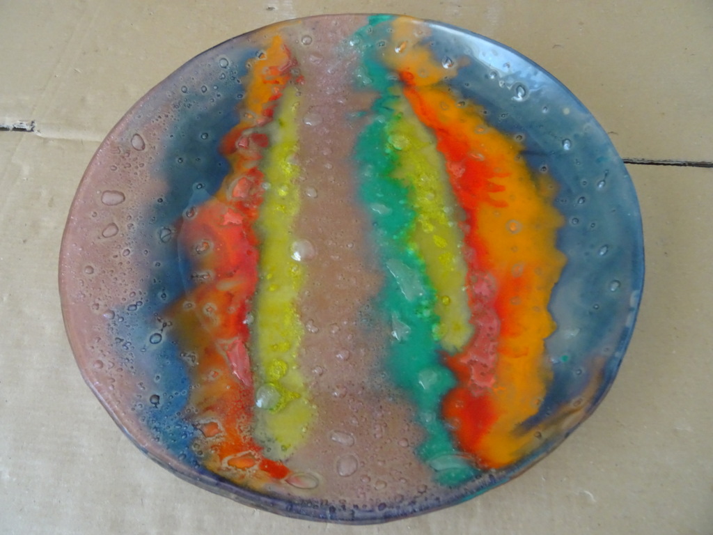 Grote design schaal 39cm rainbow fused glass - Afbeelding 9