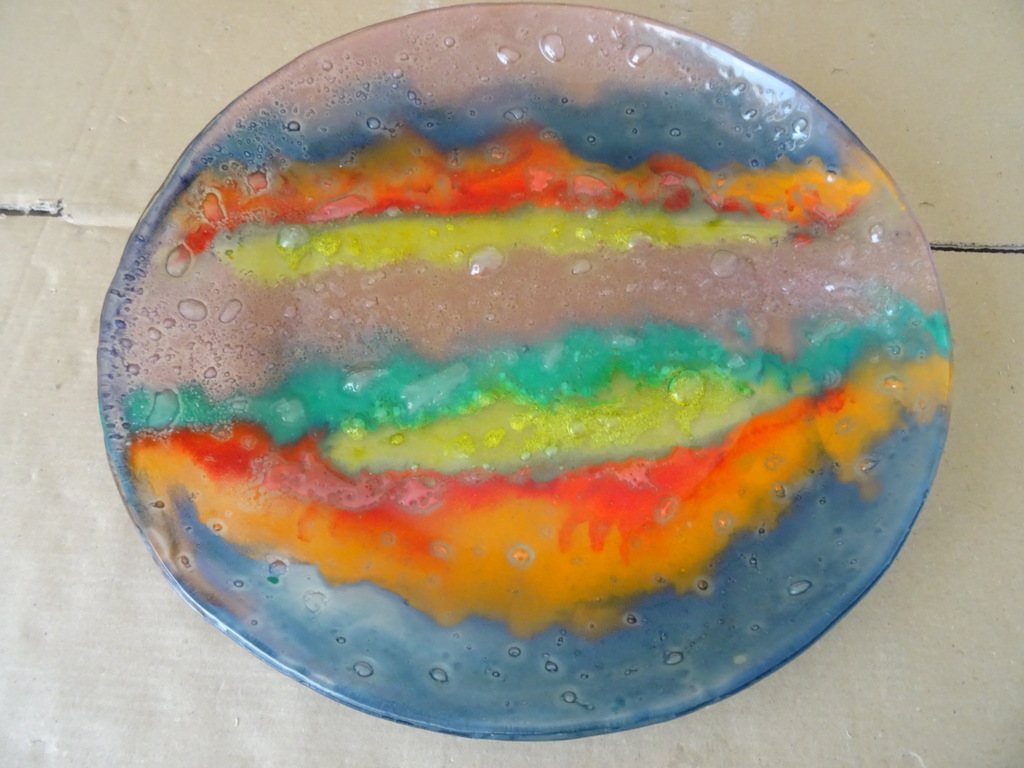 Grote design schaal 39cm rainbow fused glass - Afbeelding 10