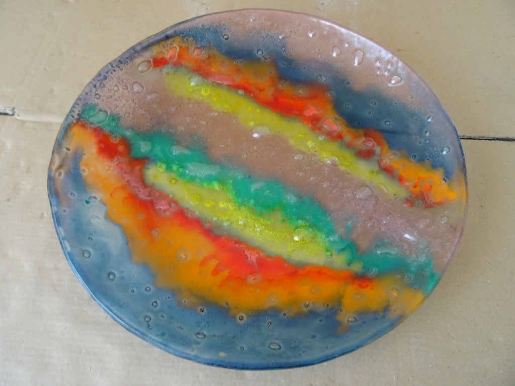 Grote design schaal 39cm rainbow fused glass - Afbeelding 11
