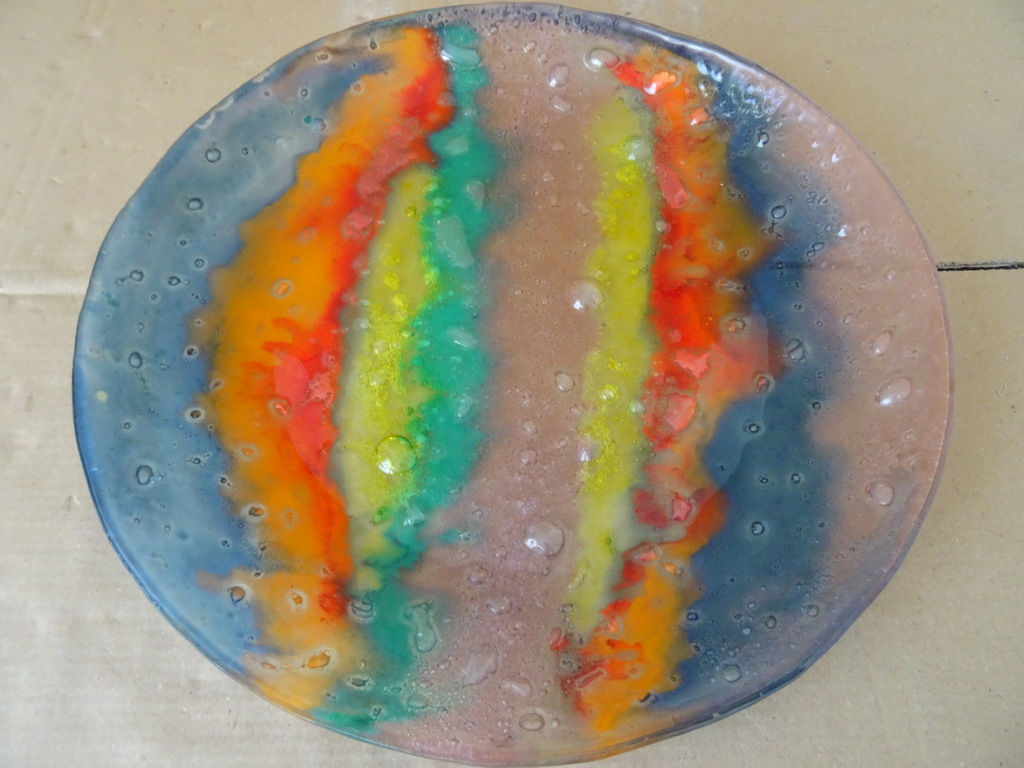 Grote design schaal 39cm rainbow fused glass - Afbeelding 12