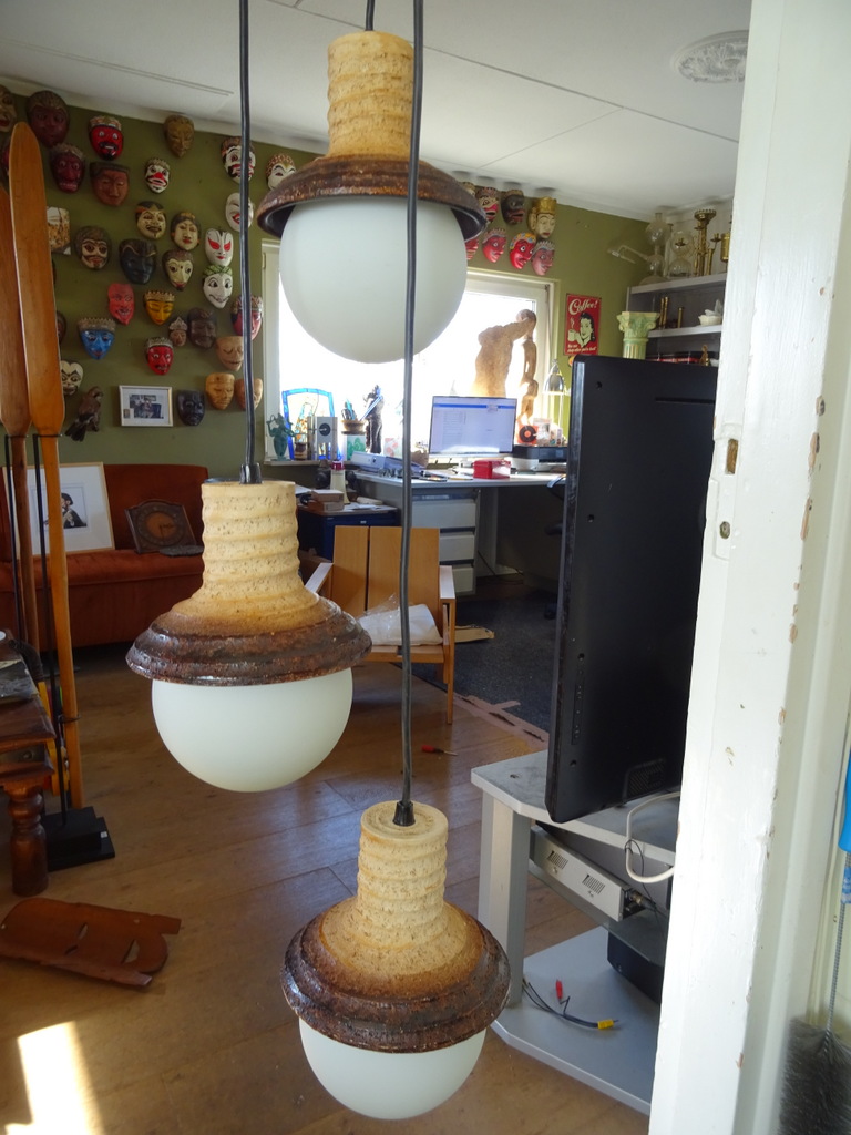 Vintage aardewerk hanglamp 3-delig 150cm