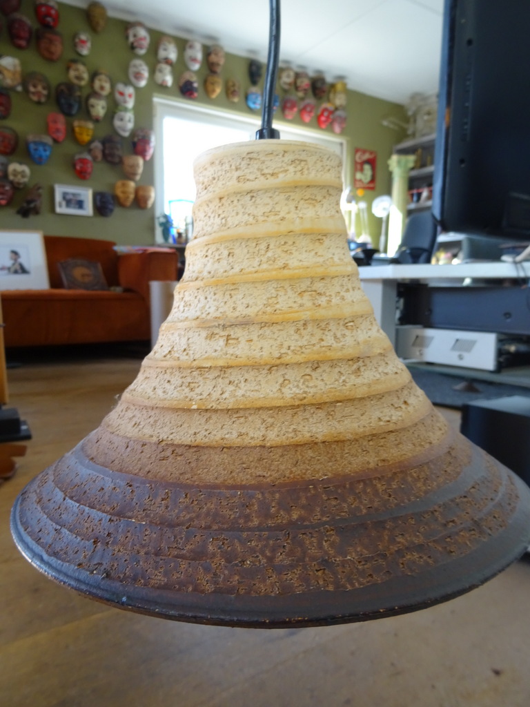 Vintage aardewerk hanglamp heksenhoed 17cm