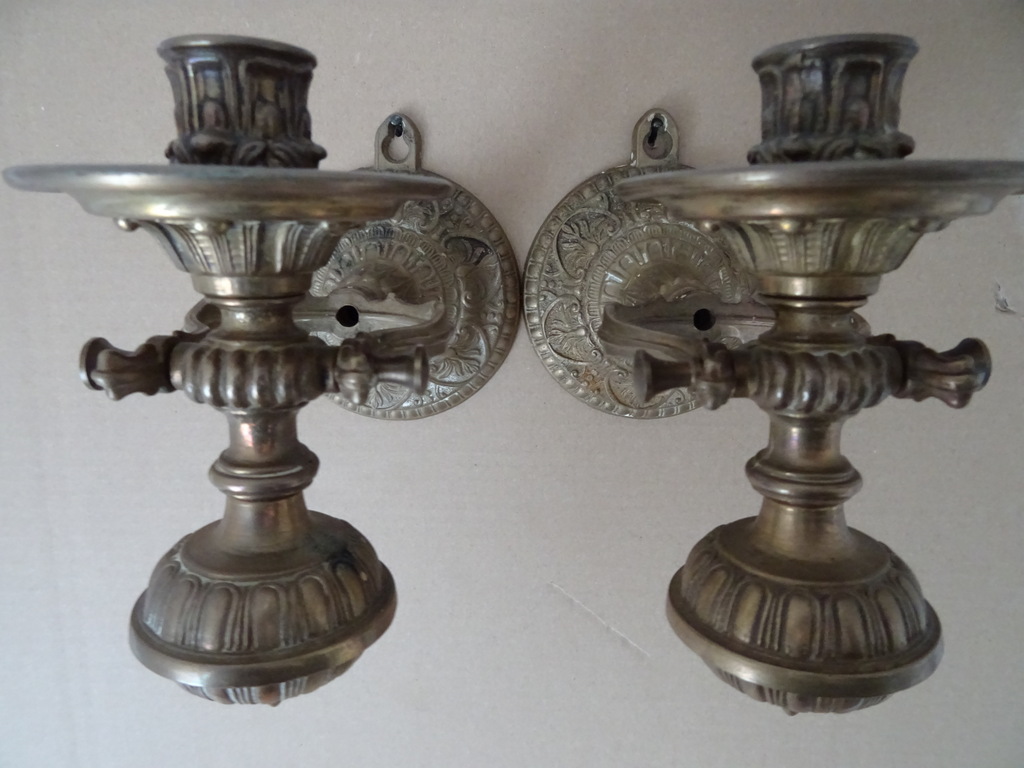 Vintage bronzen of koperen set wandkandelaars scheepskandelaars - Afbeelding 2