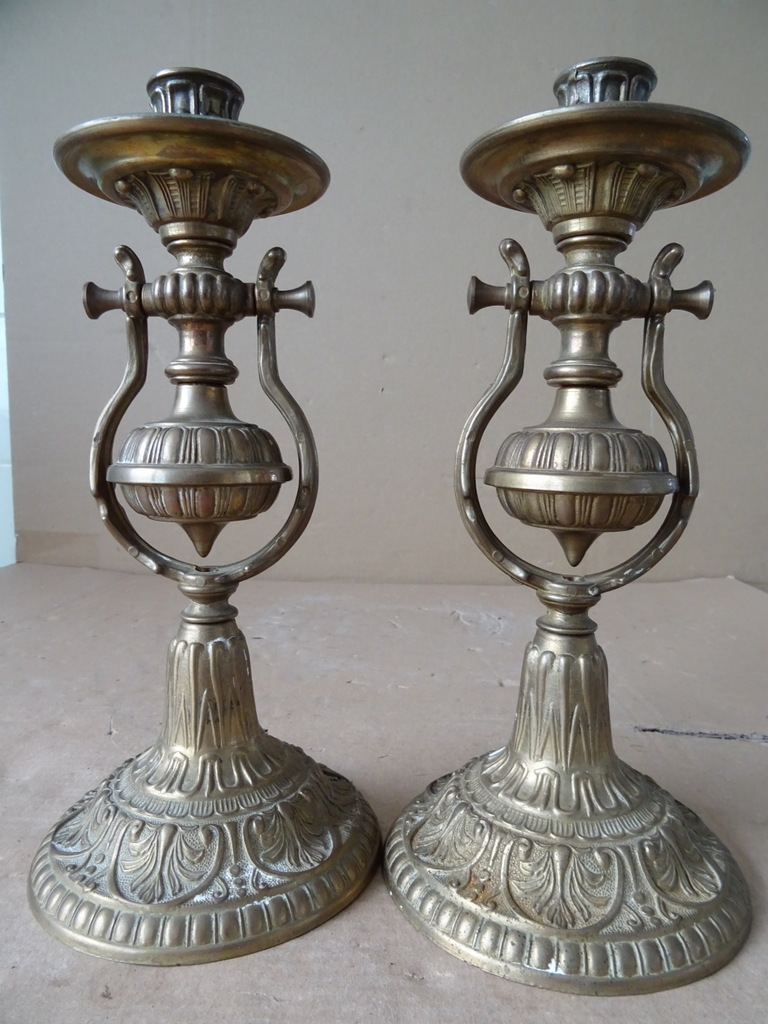 Vintage bronzen of koperen set wandkandelaars scheepskandelaars