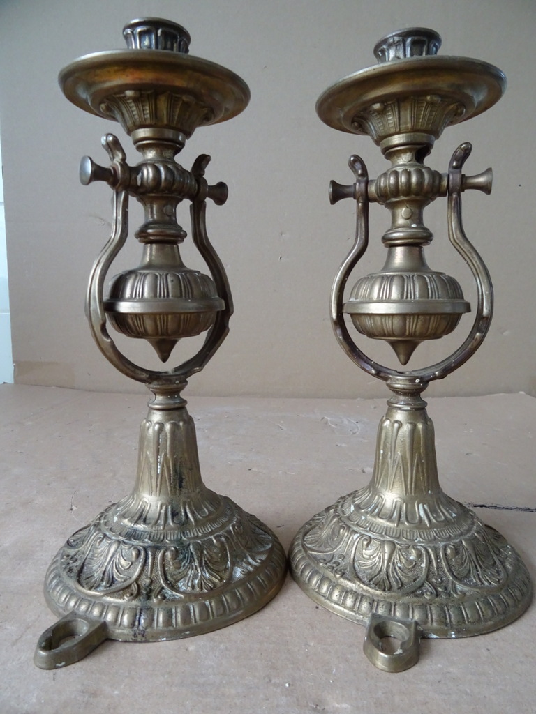 Vintage bronzen of koperen set wandkandelaars scheepskandelaars - Afbeelding 8