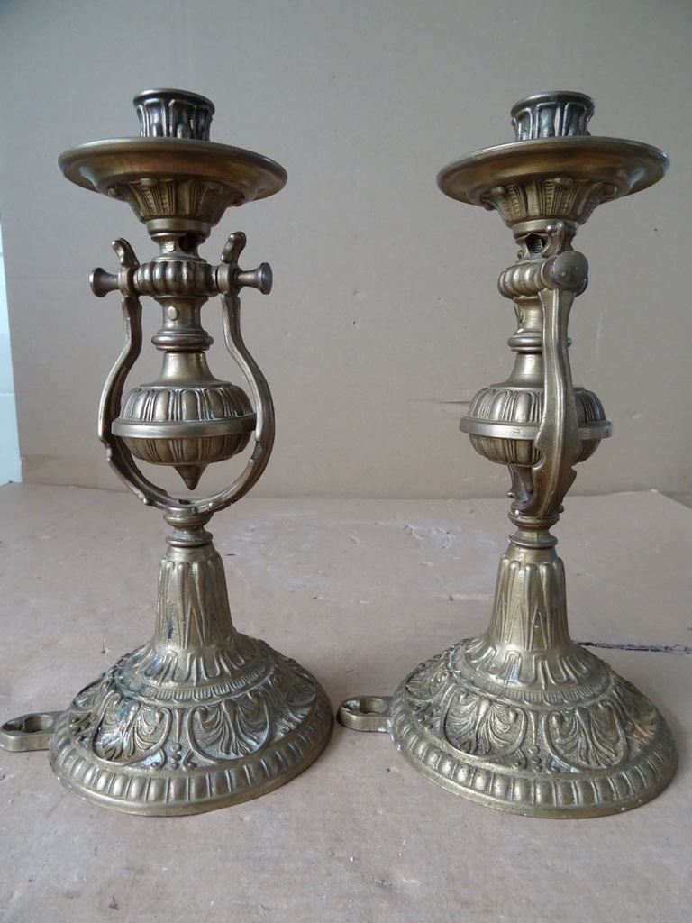 Vintage bronzen of koperen set wandkandelaars scheepskandelaars - Afbeelding 9