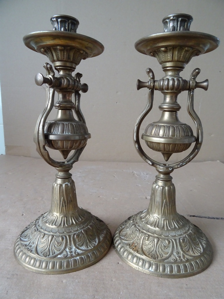 Vintage bronzen of koperen set wandkandelaars scheepskandelaars - Afbeelding 10