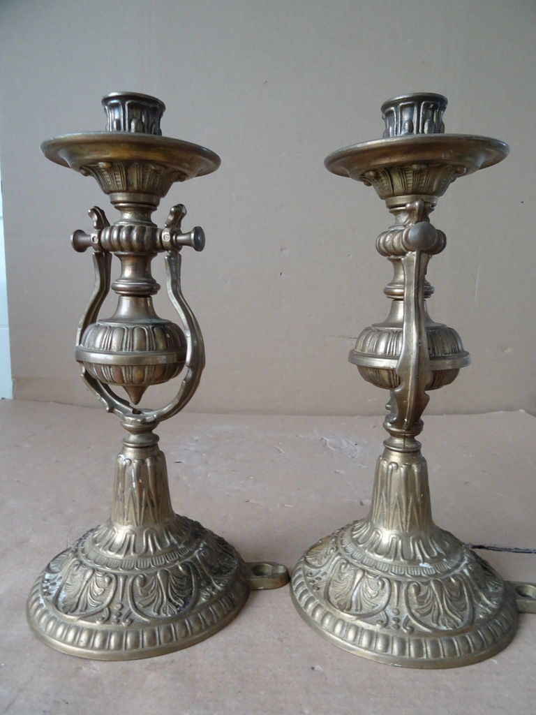 Vintage bronzen of koperen set wandkandelaars scheepskandelaars - Afbeelding 11