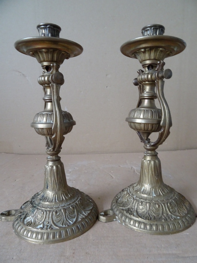 Vintage bronzen of koperen set wandkandelaars scheepskandelaars - Afbeelding 13
