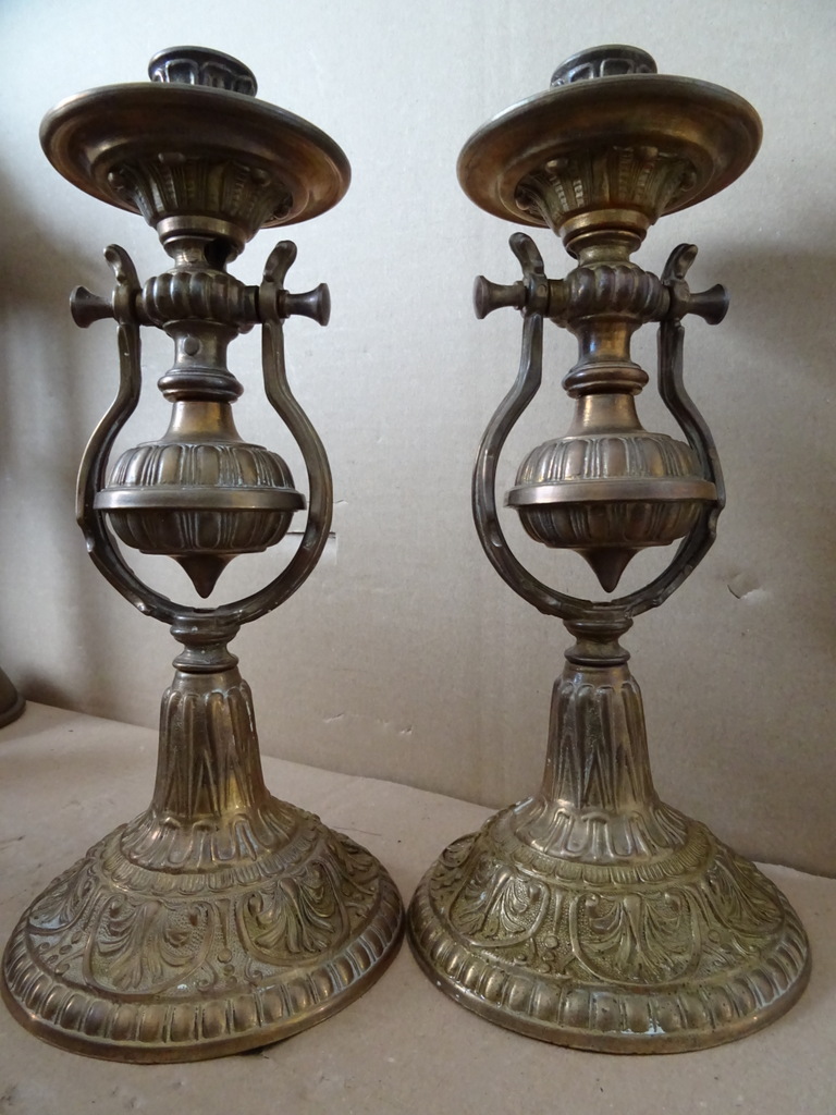 Vintage bronzen of koperen set wandkandelaars scheepskandelaars - Afbeelding 17