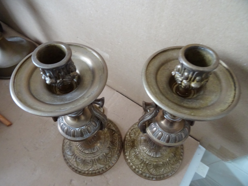 Vintage bronzen of koperen set wandkandelaars scheepskandelaars - Afbeelding 18