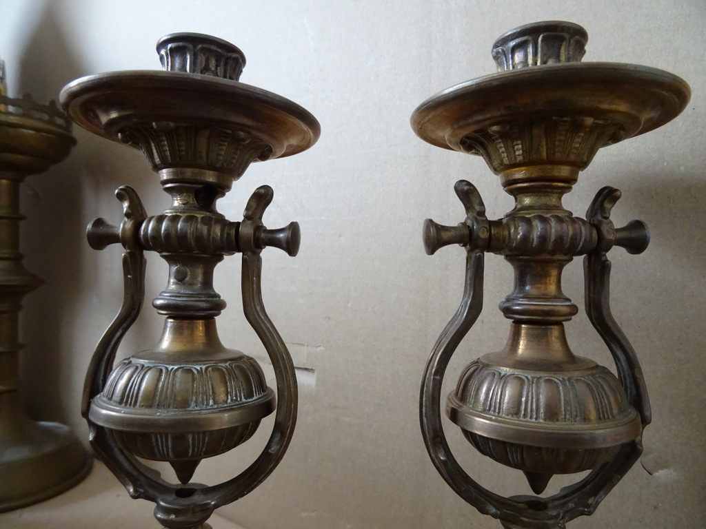 Vintage bronzen of koperen set wandkandelaars scheepskandelaars - Afbeelding 21