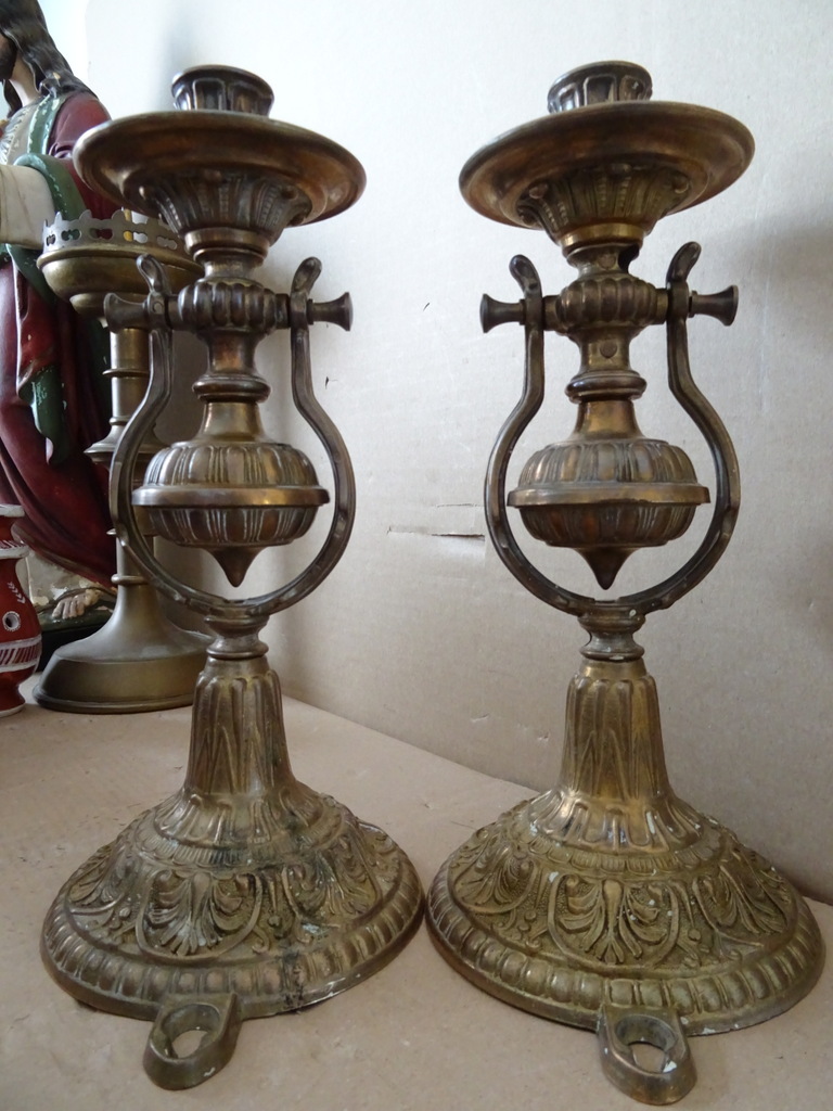 Vintage bronzen of koperen set wandkandelaars scheepskandelaars - Afbeelding 23