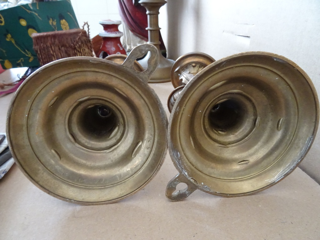 Vintage bronzen of koperen set wandkandelaars scheepskandelaars - Afbeelding 24