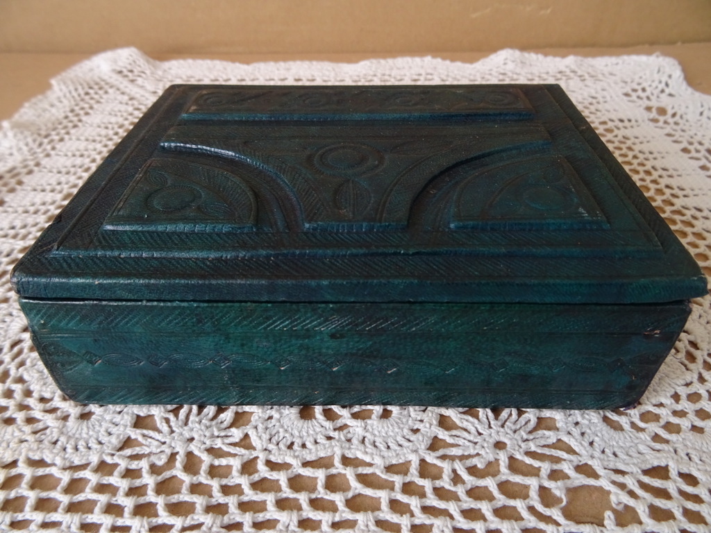 Vintage houten kistje Mali bekleed met leer 14x11x4,5cm