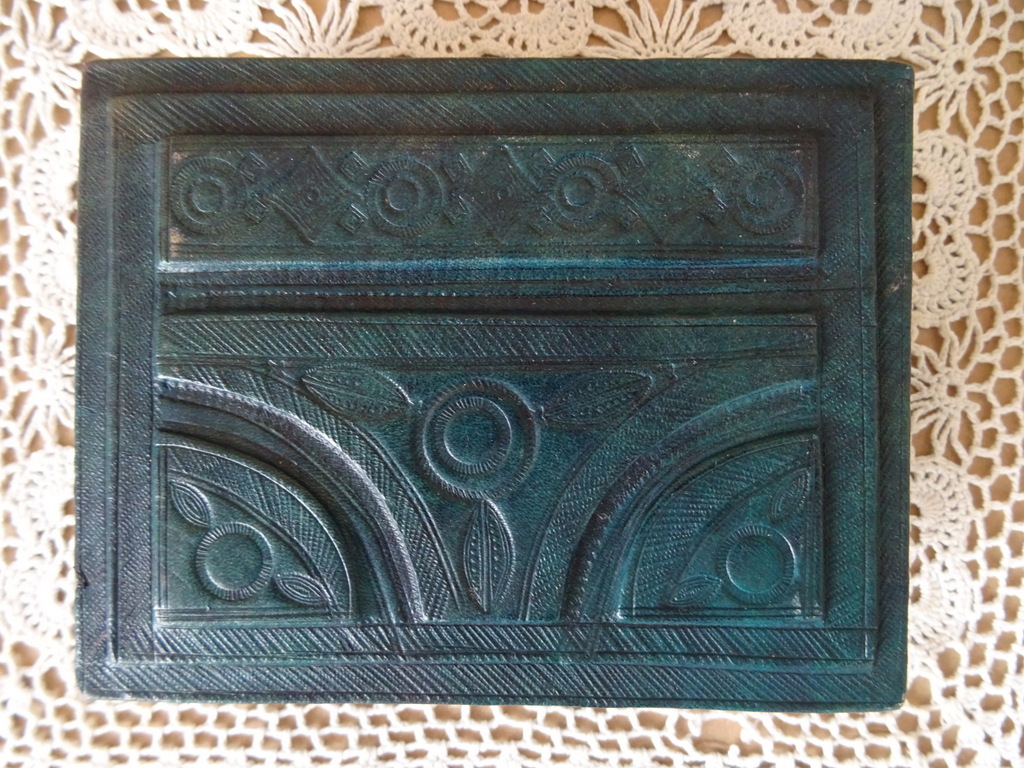 Vintage houten kistje Mali bekleed met leer 14x11x4,5cm - Afbeelding 3