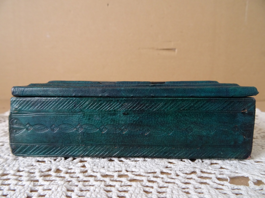 Vintage houten kistje Mali bekleed met leer 14x11x4,5cm - Afbeelding 4