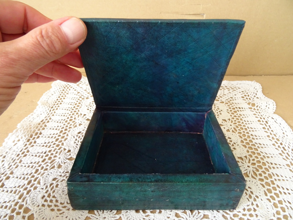 Vintage houten kistje Mali bekleed met leer 14x11x4,5cm - Afbeelding 5