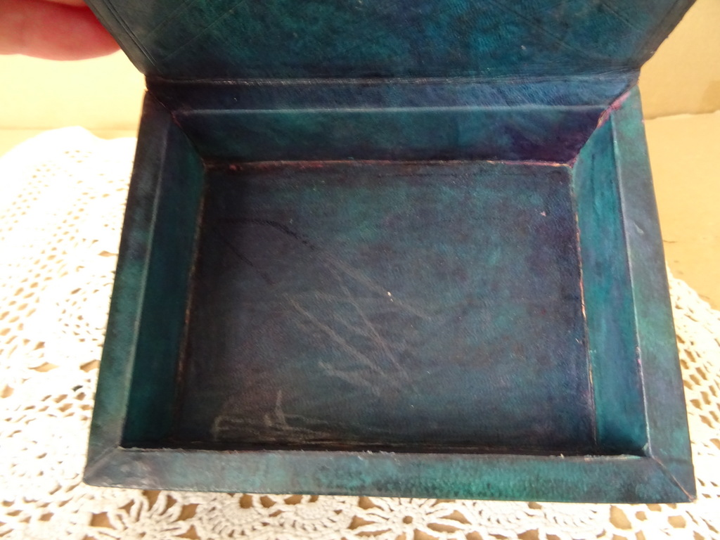 Vintage houten kistje Mali bekleed met leer 14x11x4,5cm - Afbeelding 6