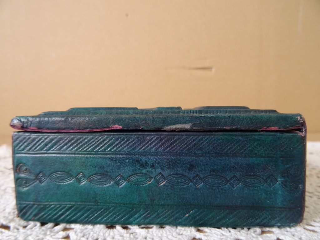 Vintage houten kistje Mali bekleed met leer 14x11x4,5cm - Afbeelding 7