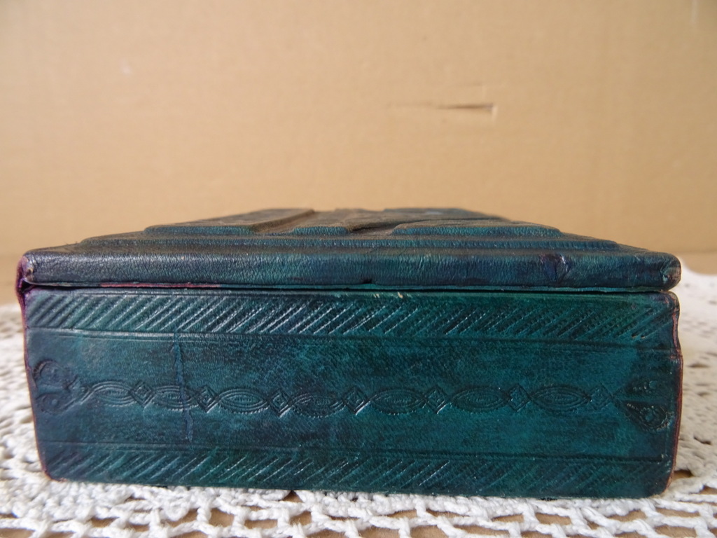 Vintage houten kistje Mali bekleed met leer 14x11x4,5cm - Afbeelding 9