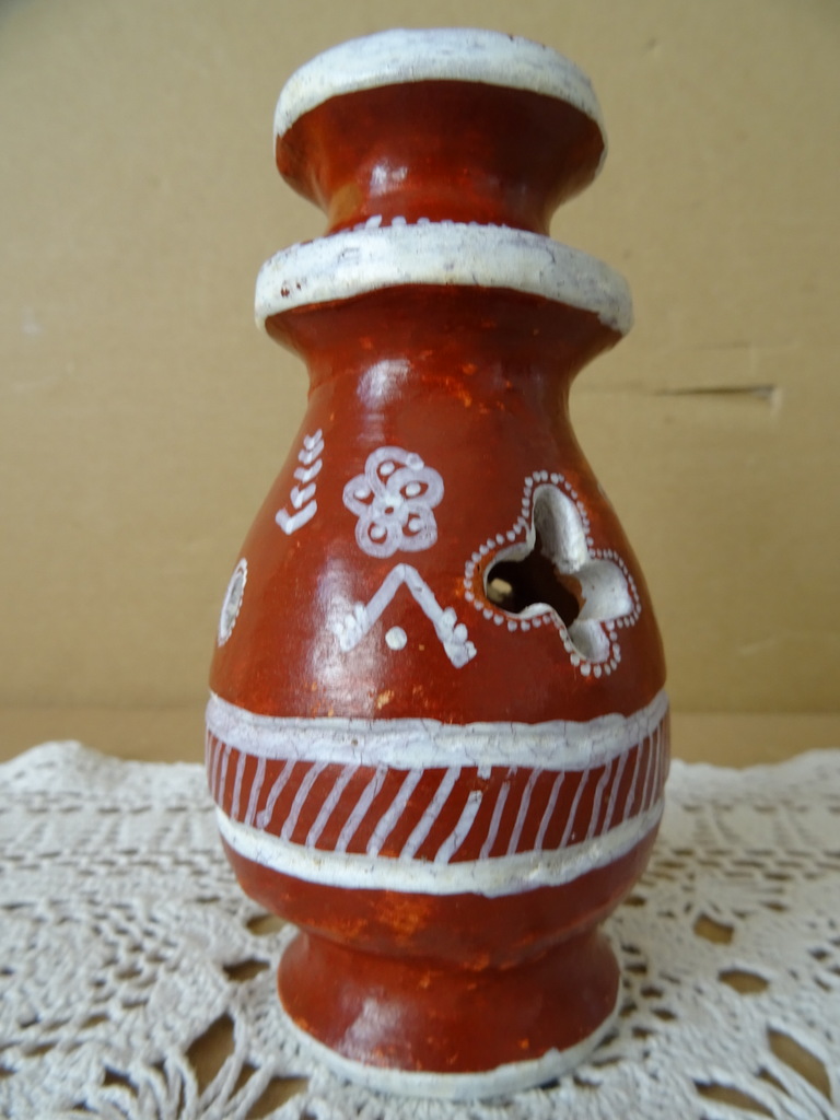 Aardewerk wierookbrander Mali 13cm vintage - Afbeelding 6