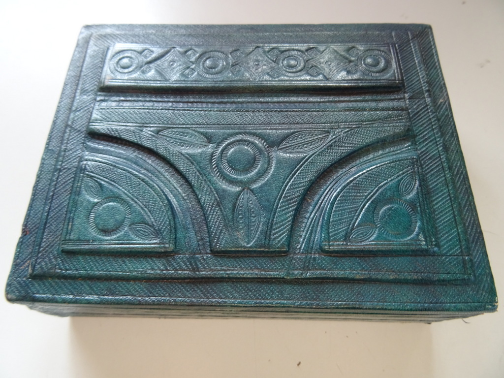 Vintage houten kistje Mali bekleed met leer 14x11x4,5cm - Afbeelding 13