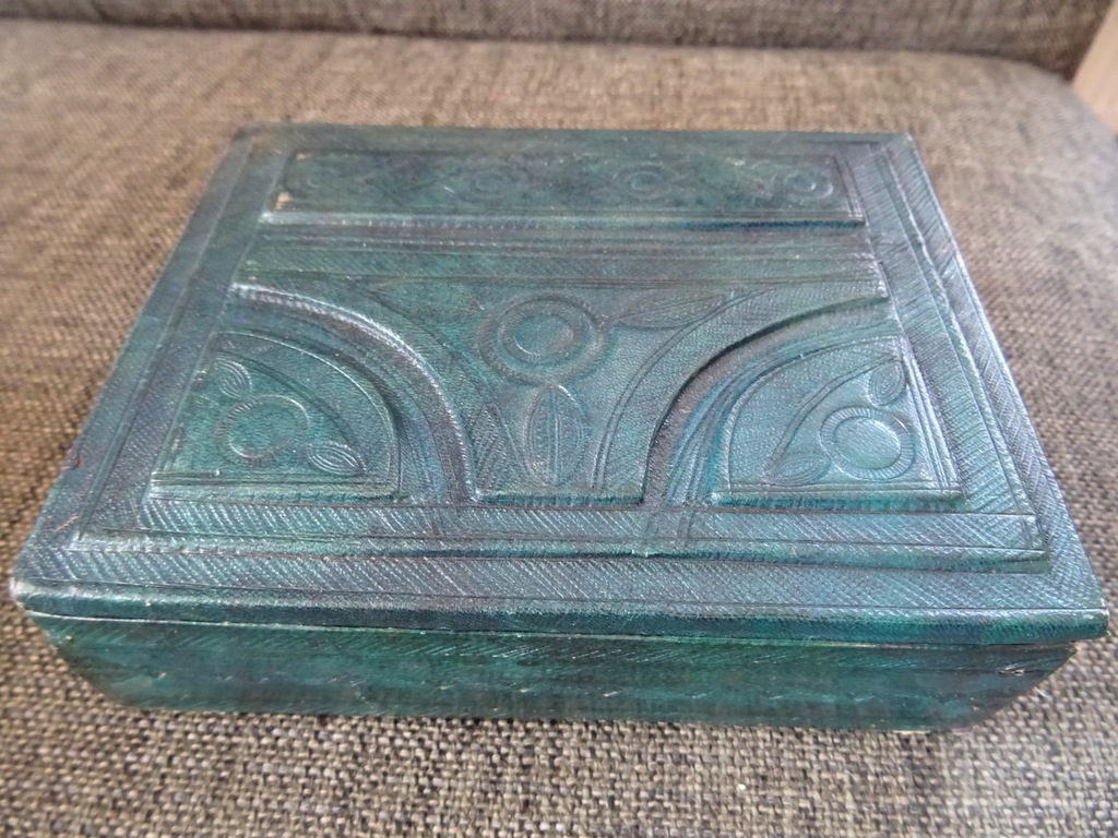 Vintage houten kistje Mali bekleed met leer 14x11x4,5cm