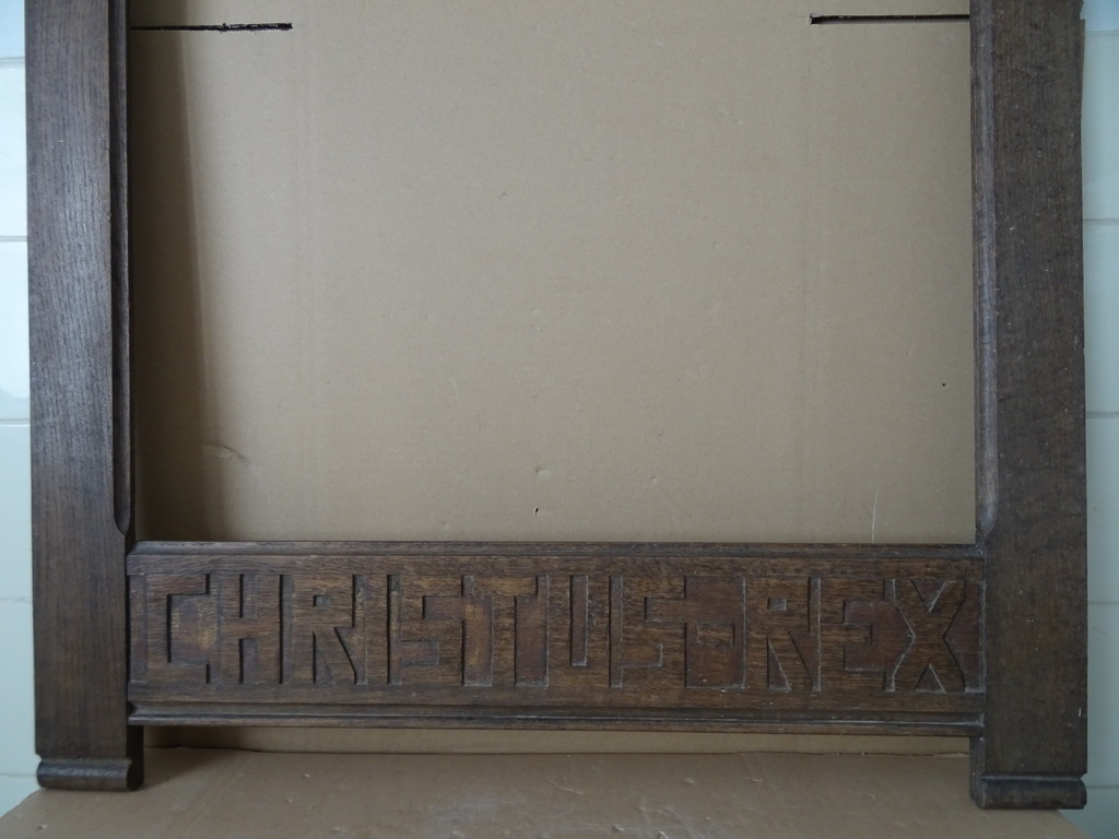 Antieke houten lijst Christus Rex 77x121cm - Afbeelding 6